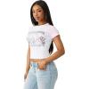True Religion Women’s Raglan Baby Tee – Slim Fit Stretch Cotton Crewneck, Contrast Sleeves, Horseshoe Graphic T-Shirt(White/Baby Pink)