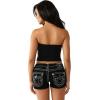 True Religion Women’s Ruched Rib Bandeau Top – Ribbed Fabric, Non-Slip Grip(Jet Black)