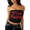 True Religion Women’s Ruched Rib Bandeau Top – Ribbed Fabric, Non-Slip Grip(Jet Black)