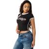 True Religion Women’s Sporty Contrasted Cap Sleeve Top – Fitted Cotton Tee(Jet Black)
