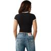 True Religion Women’s Sporty Contrasted Cap Sleeve Top – Fitted Cotton Tee(Jet Black)