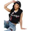 True Religion Women’s Sporty Contrasted Cap Sleeve Top – Fitted Cotton Tee(Jet Black)