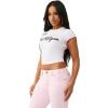 True Religion Women’s Sporty Contrasted Cap Sleeve Top – Fitted Cotton Tee(Optic White)
