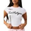 True Religion Women’s Sporty Contrasted Cap Sleeve Top – Fitted Cotton Tee(Optic White)