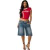 True Religion Women’s Sporty Contrasted Cap Sleeve Top – Fitted Cotton Tee(Salsa)