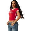 True Religion Women’s Sporty Contrasted Cap Sleeve Top – Fitted Cotton Tee(Salsa)
