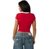 True Religion Women’s Sporty Contrasted Cap Sleeve Top – Fitted Cotton Tee(Salsa)