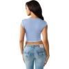 True Religion Women’s V Notch Rib Tee – Cropped Ribbed Top, V-Notch Neckline(Endless Sky)