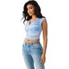 True Religion Women’s V Notch Rib Tee – Cropped Ribbed Top, V-Notch Neckline(Endless Sky)