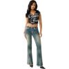 True Religion Women’s V Notch Rib Tee – Cropped Ribbed Top, V-Notch Neckline(Jet Black)