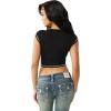True Religion Women’s V Notch Rib Tee – Cropped Ribbed Top, V-Notch Neckline(Jet Black)