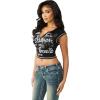 True Religion Women’s V Notch Rib Tee – Cropped Ribbed Top, V-Notch Neckline(Jet Black)