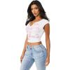 True Religion Women’s V Notch Rib Tee – Cropped Ribbed Top, V-Notch Neckline(Optic White)