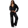 True Religion Women’s Branded Applique Wide Leg Pant – Cozy Cotton Blend Lounge Sweatpants(Jet Black)