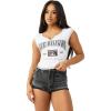 True Religion Women’s Buddha V Notch Baby Tee – Cropped Ribbed Knit Top with Puff Print Logo & Cap Sleeves(Optic White)