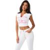 True Religion Women’s Buddha V Notch Baby Tee – Ribbed Knit Cropped Top with Puff Print Logo & Contrast Stitching(White)