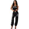 True Religion Women’s Crystal Baggy Jogger – Baggy Fit, Crystal Script Logo, Drawstring Waistband(Jet Black)