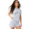 True Religion Women’s Crystal Classic Crew Neck Tee – Slim Fit, Crystal Logos, Casual Glam(Cashmere Blue)