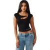True Religion Women’s Crystal HS Cut Out Rib SS Top – Soft Rib Knit, Cutout Accent, Premium Stretch Comfort(Jet Black)