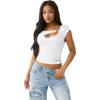 True Religion Women’s Crystal HS Cut Out Rib SS Top – Soft Rib Knit, Cutout Accent, Premium Stretch Comfort(Optic White)