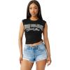 True Religion Women’s Crystal Side Ruch Short Sleeve Baby Top – Cropped Ruched Tee(Jet Black)