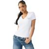 True Religion Women’s Crystal V Neck Logo Tee – Rhinestone Logo, Short Sleeves(Optic White)