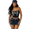 True Religion Women’s Crystal Wing Ribbed Tube Top – Stretch Rib Knit, Strapless Fit, Crystal Wing Design(Jet Black)