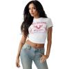 True Religion Women’s Heritage Logo Baby Tee – Cropped Fit, Crew Neck, Faded World Tour Buddha Logo(Optic White)