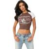 True Religion Women’s Raglan Baby Tee – Slim Fit Stretch Cotton Crewneck, Contrast Sleeves, Horseshoe Graphic T-Shirt(Drk Brwn/ Winter White)