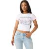 True Religion Women’s Raglan Baby Tee – Slim Fit Stretch Cotton Crewneck, Contrast Sleeves, Horseshoe Graphic T-Shirt(White/Baby Pink)