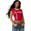 True Religion Women’s Sporty Contrasted Cap Sleeve Top – Fitted Cotton Tee(Salsa)