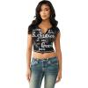 True Religion Women’s V Notch Rib Tee – Cropped Ribbed Top, V-Notch Neckline(Jet Black)