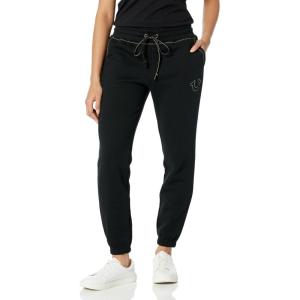 True Religion Lurex Big T Stitch Mid Rise Fleece Jogger, Jet Black, M