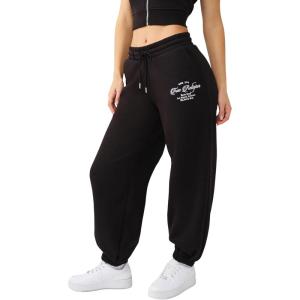 True Religion Women’s Crystal Baggy Jogger – Baggy Fit Sweatpants with Crystal Script Logo & Drawstring Waist