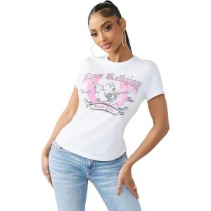 True Religion Women’s Crystal Classic Crew Neck Tee – Soft Cotton(Optic White)