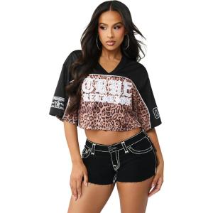 True Religion Women’s Crystal Leopard Jersey Top(Black Multi)