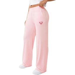True Religion Women’s Crystal Straight Leg Sweat Pant – Soft Velour, High-Rise Fit, Rhinestone Logo Details(Fairytale)