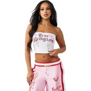 True Religion Women’s Crystal Wing Ribbed Tube Top – Stretch Rib Knit, Strapless Fit, Crystal Wing Design(Optic White)