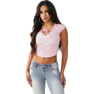 True Religion Women’s Lace Up Cap Sleeves Rib Top(Fairytale)