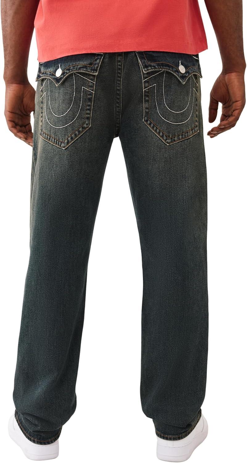 imageTrue Religion Mens Bobby Single Needle Flap 32In Jean Premium Stretch Denim Great Fit Durable DesignGreenland Dark Wash