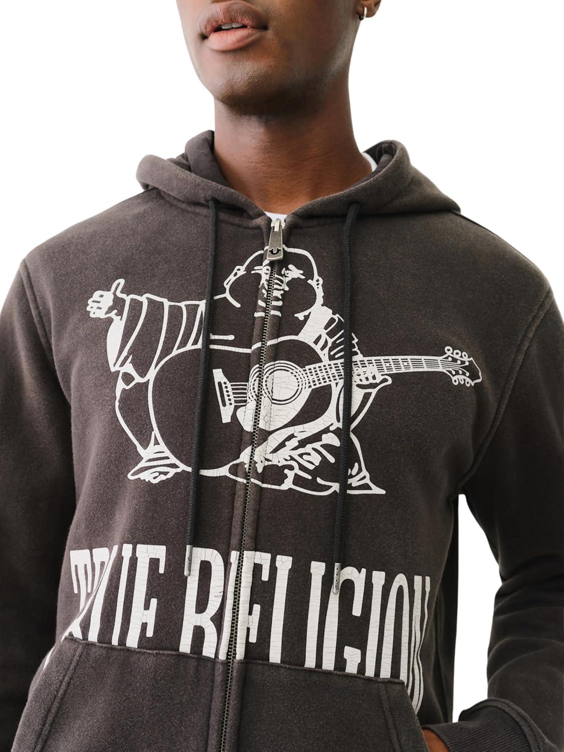 imageTrue Religion Mens Crackle Zip Up HoodieJet Black