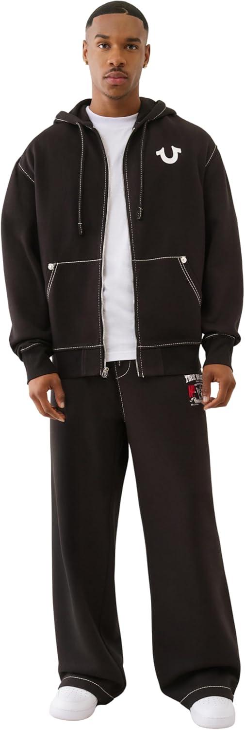 imageTrue Religion Mens No 1 Loose Big T Zip Hoodie Full Zip SweatshirtJet Black