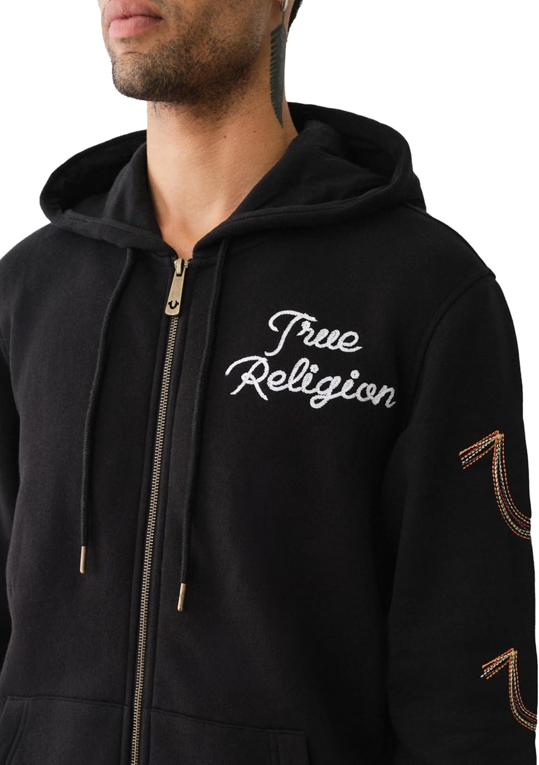 imageTrue Religion Mens Rainbow Embro Zip Up HoodieJet Black