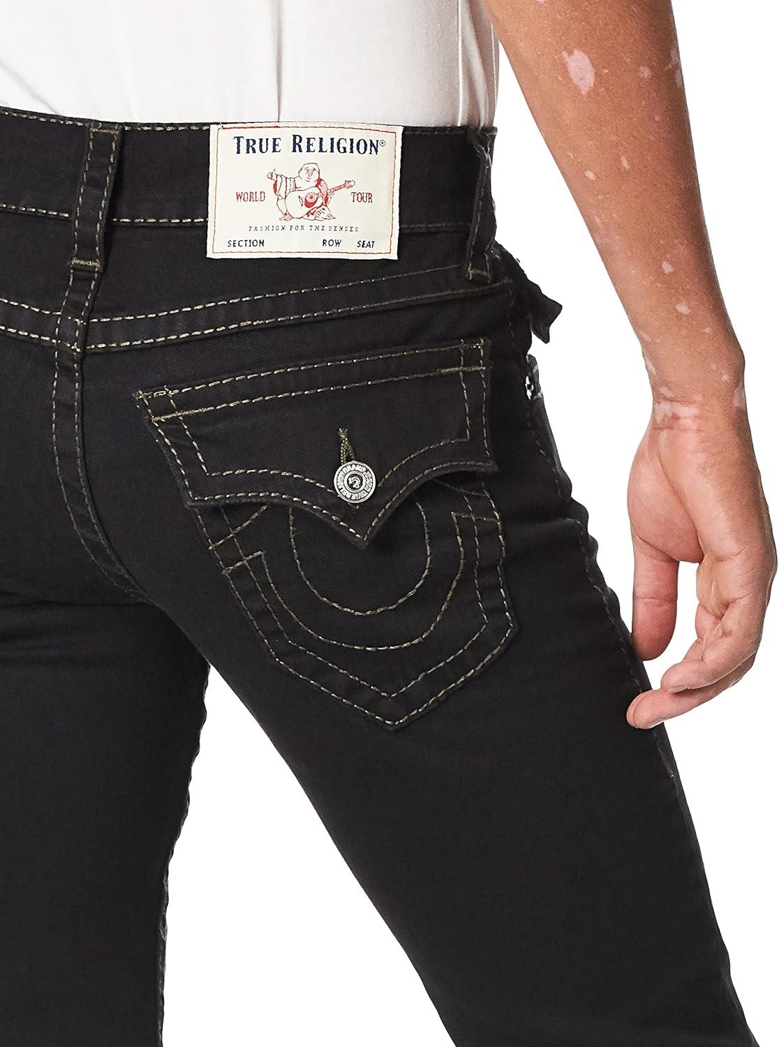 imageTrue Religion Mens Ricky Big T Straight Leg with Back Flap Pockets Jeans Body Rinse Black 44W x 34L US