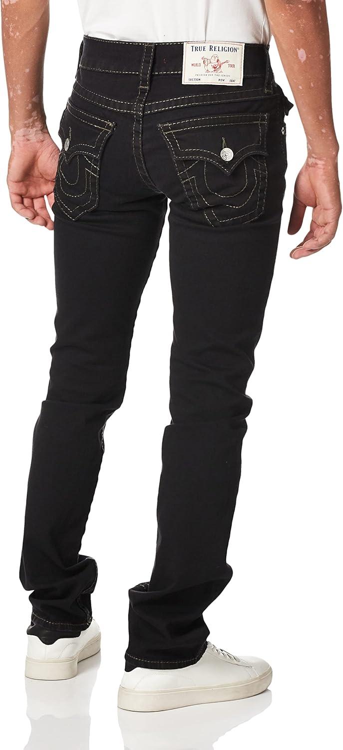 imageTrue Religion Mens Ricky Big T Straight Leg with Back Flap Pockets Jeans Body Rinse Black 44W x 34L US