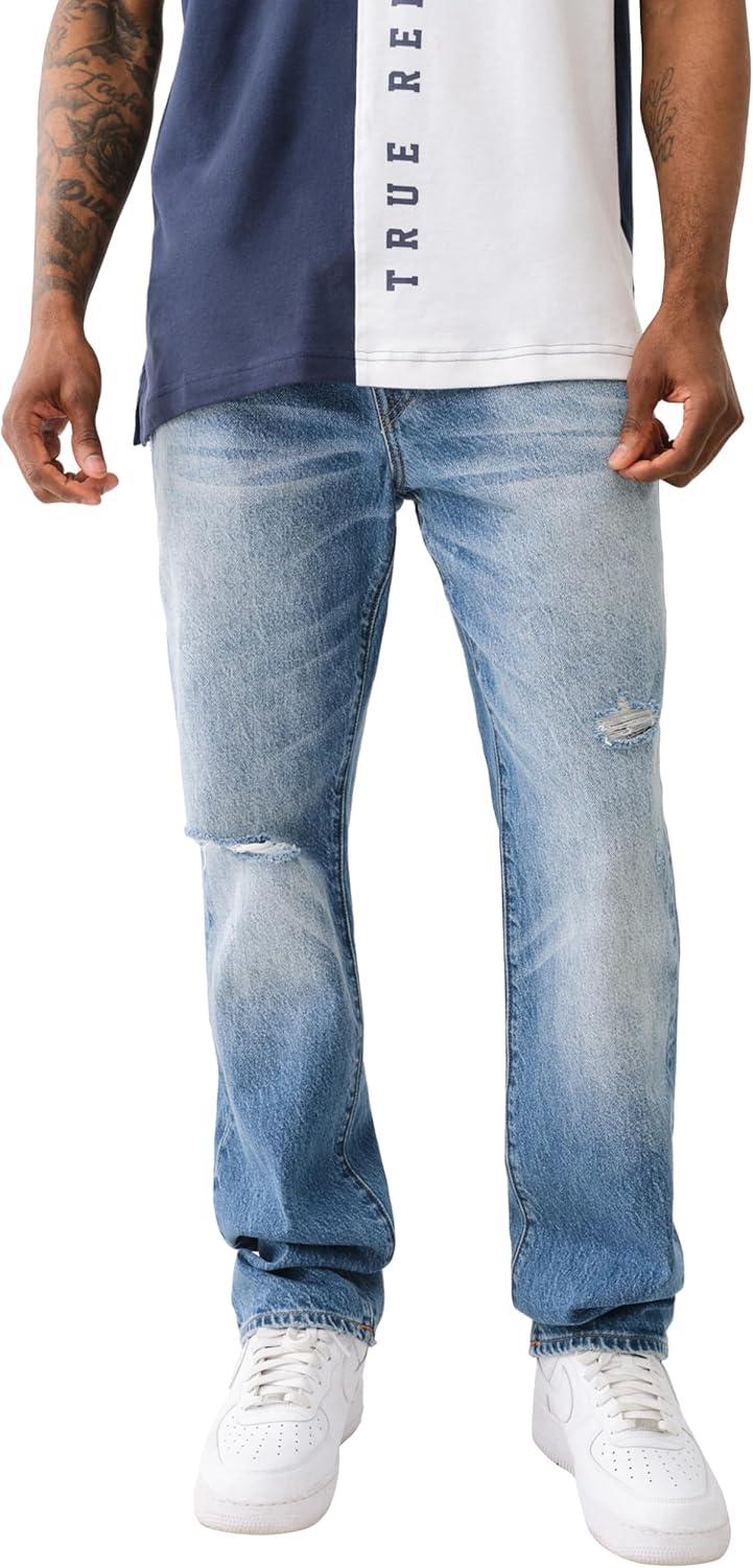 imageTrue Religion Mens Ricky Sn Flap 12 Rope Stitch LogoItonda Medium Wash Rips