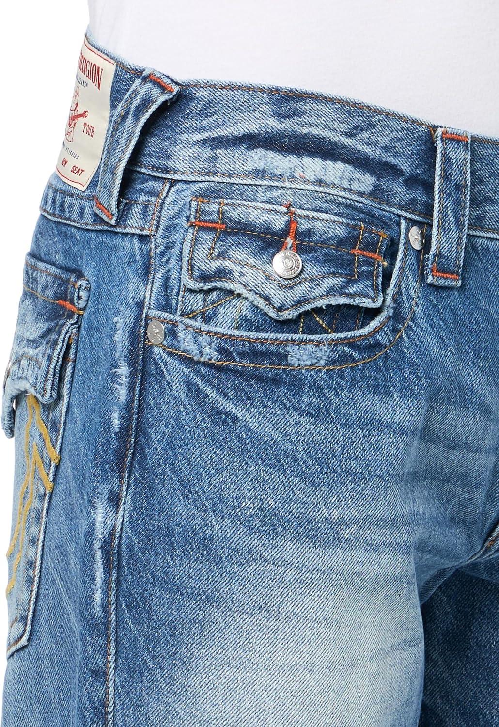 imageTrue Religion Mens Ricky Sn Flap 12 Rope Stitch LogoItonda Medium Wash Rips