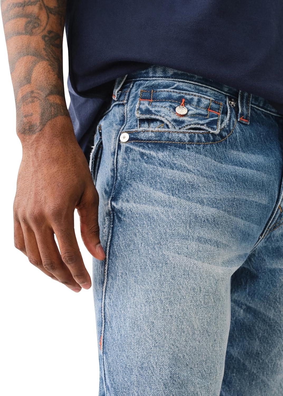 imageTrue Religion Mens Ricky Sn Flap 12 Rope Stitch LogoItonda Medium Wash Rips