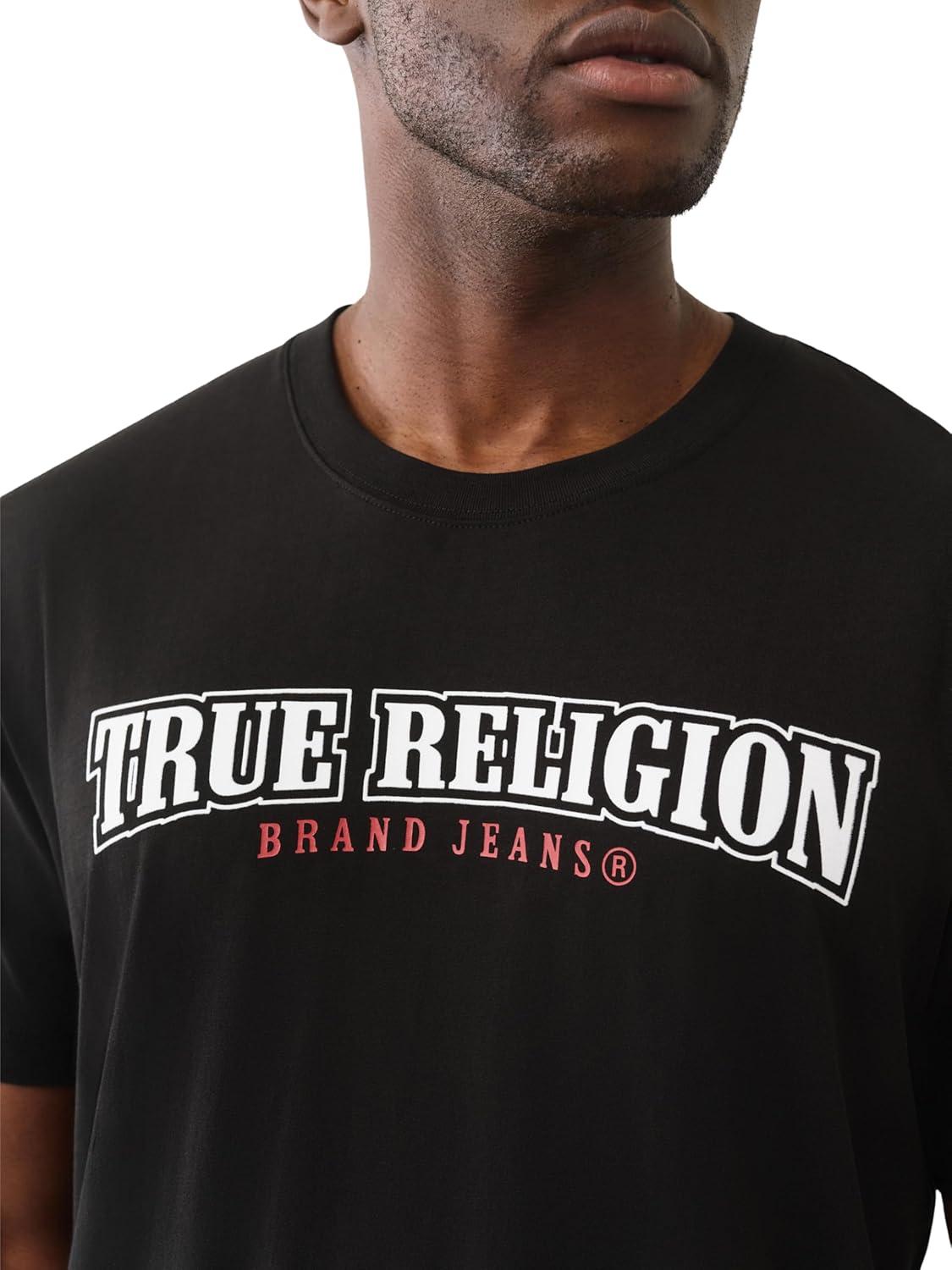imageTrue Religion Mens Short Sleeve Flock Buddha Tee Crewneck Graphic TShirtJet Black