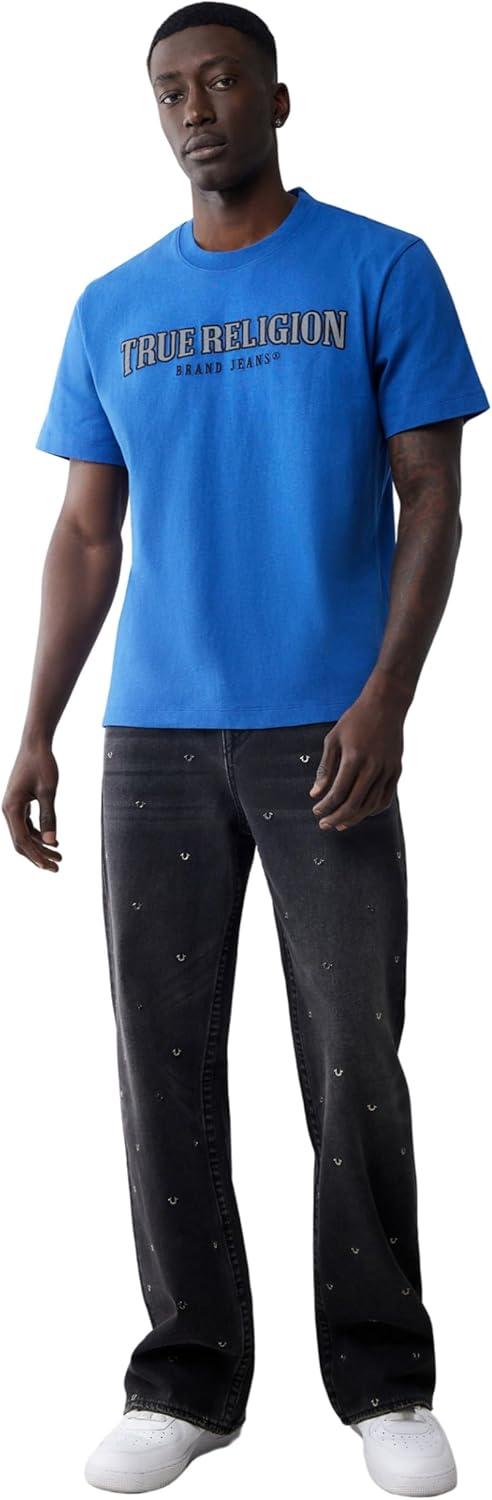 imageTrue Religion Mens Short Sleeve Reflective Arch Tee Modern Fit with EyeCatching ReflectiveGalaxy Blue